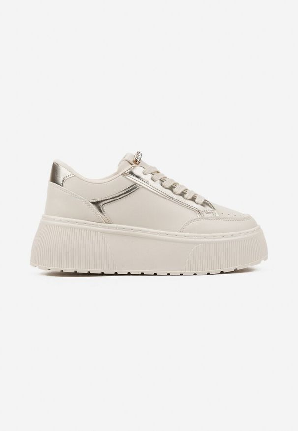 Born2be - Beżowe Sneakersy na Grubej Podeszwie z Ozdobnymi Przeszyciami Tataniel. Okazja: na co dzień. Kolor: beżowy. Materiał: jeans