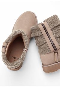 bonprix - Botki z dzianinową wstawką. Zapięcie: zamek. Kolor: brązowy. Materiał: dzianina #3