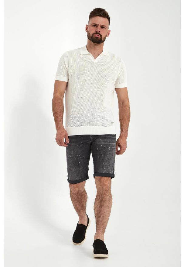 Karl Lagerfeld - Polo męskie z dzianiny ażurowej KARL LAGERFELD. Typ kołnierza: polo. Materiał: dzianina. Wzór: ażurowy