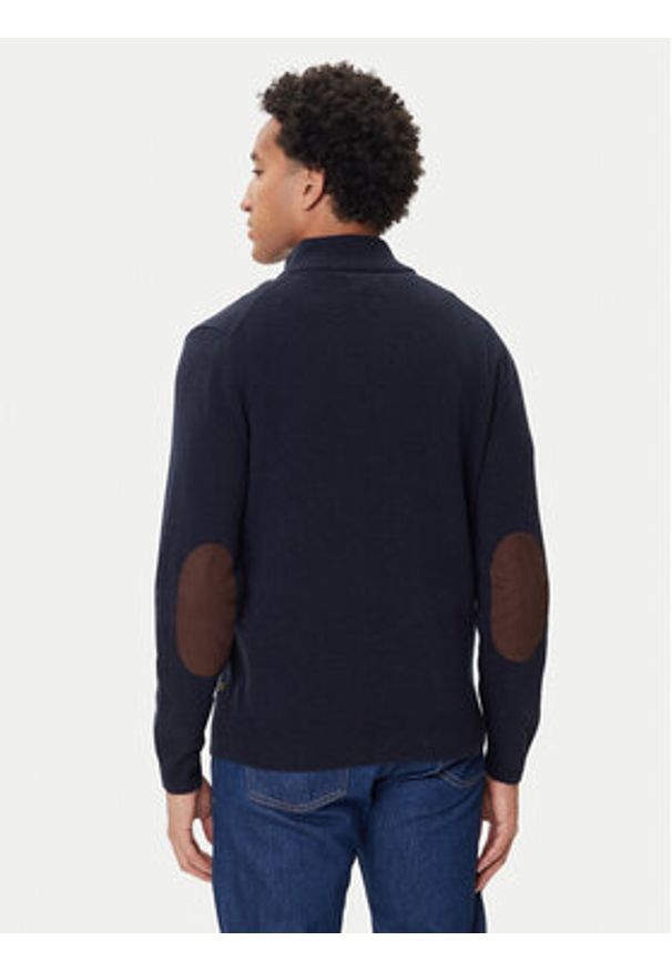 Barbour Sweter Patch Half Zip MKN0585NY91 Granatowy Regular Fit. Kolor: niebieski. Materiał: wełna