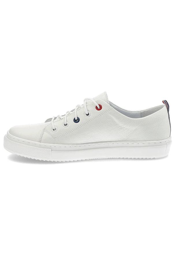 Sneakersy damskie Armodo, gładka skórzana cholewka o minimalistycznym wykończeniu klasyczne sznurowanie, białe, 3164. Okazja: na spacer, na co dzień, do pracy. Wysokość cholewki: przed kostkę. Zapięcie: sznurówki. Kolor: biały. Materiał: skóra. Szerokość cholewki: normalna. Wzór: gładki, aplikacja. Styl: klasyczny, sportowy