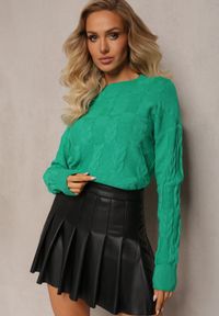 Renee - Zielony Warkoczowy Sweter z Długim Rękawem i Ściągaczami Kaviss. Kolor: zielony. Materiał: dzianina. Długość rękawa: długi rękaw. Długość: długie. Wzór: ze splotem. Styl: klasyczny #1