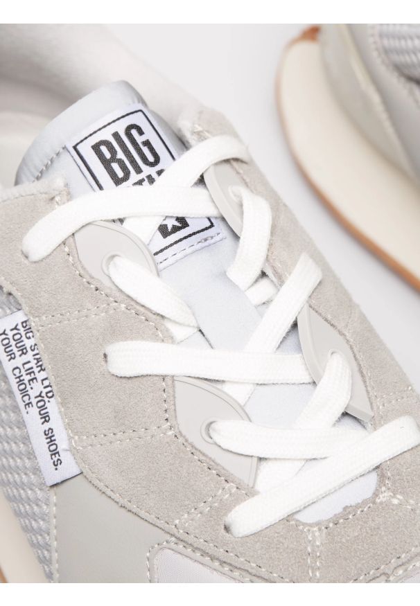 Big-Star - Sneakersy męskie ze skóry naturalnej szare RR174374 902. Okazja: na co dzień. Kolor: szary. Materiał: skóra. Szerokość cholewki: normalna