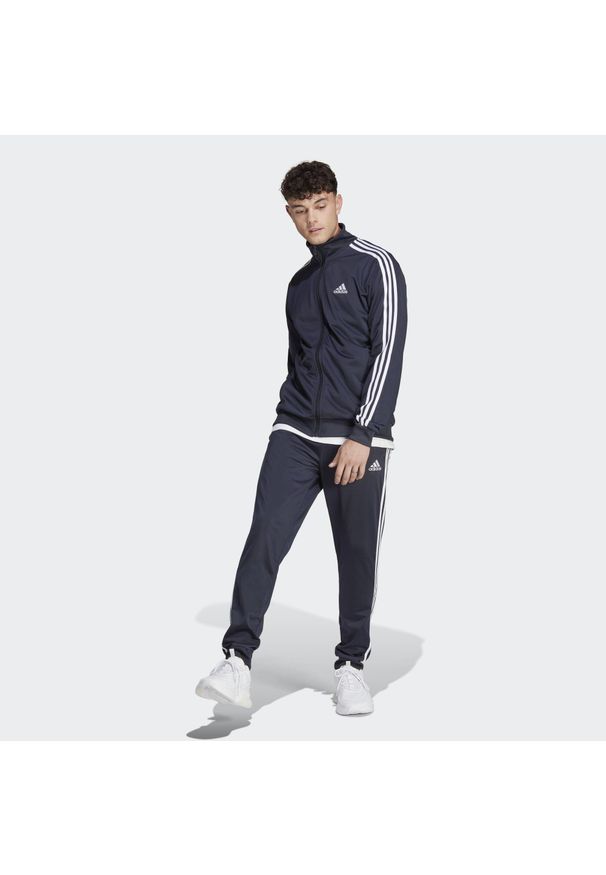 Adidas - Dres męski adidas Basic 3-Stripes Tricot. Kolor: biały, niebieski, wielokolorowy. Materiał: dresówka