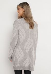 Born2be - Szary Puszysty Kardigan Niezapinany Heliture. Kolekcja: plus size. Kolor: szary. Materiał: dzianina. Długość rękawa: długi rękaw. Długość: długie