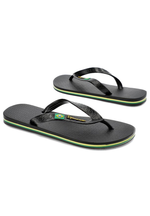 Czarne Japonki Ipanema Stylowe Obuwie. Okazja: na plażę, na spacer, na co dzień. Kolor: czarny. Materiał: materiał. Wzór: paski. Sezon: lato. Styl: elegancki