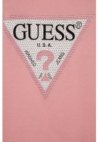 Guess longsleeve dziecięcy kolor różowy. Okazja: na co dzień. Kolor: różowy. Materiał: bawełna, dzianina. Długość rękawa: długi rękaw. Wzór: nadruk. Styl: casual, klasyczny #3
