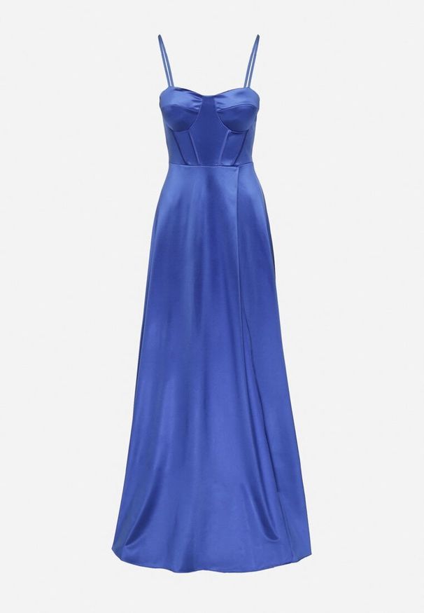 Born2be - Niebieska Rozkloszowana Sukienka na Ramiączkach z Gorsetowym Wiązaniem Katilian. Okazja: na studniówkę, na ślub cywilny, na wesele, na imprezę. Typ kołnierza: dekolt gorset. Kolor: niebieski. Materiał: poliester. Długość rękawa: na ramiączkach. Typ sukienki: gorsetowe. Styl: elegancki, klasyczny