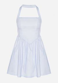 Born2be - Jasnoniebieska Bawełniana Sukienka Rozkloszowana na Szyję Kolaniela. Okazja: na co dzień. Kolor: niebieski. Materiał: bawełna. Sezon: wiosna. Typ sukienki: proste. Styl: casual, elegancki #7