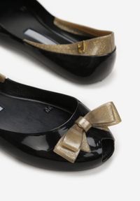 Born2be - Czarno-Złote Balerinki Loxes. Nosek buta: okrągły. Kolor: czarny. Materiał: guma, lakier. Szerokość cholewki: normalna. Wzór: aplikacja. Obcas: na płaskiej podeszwie