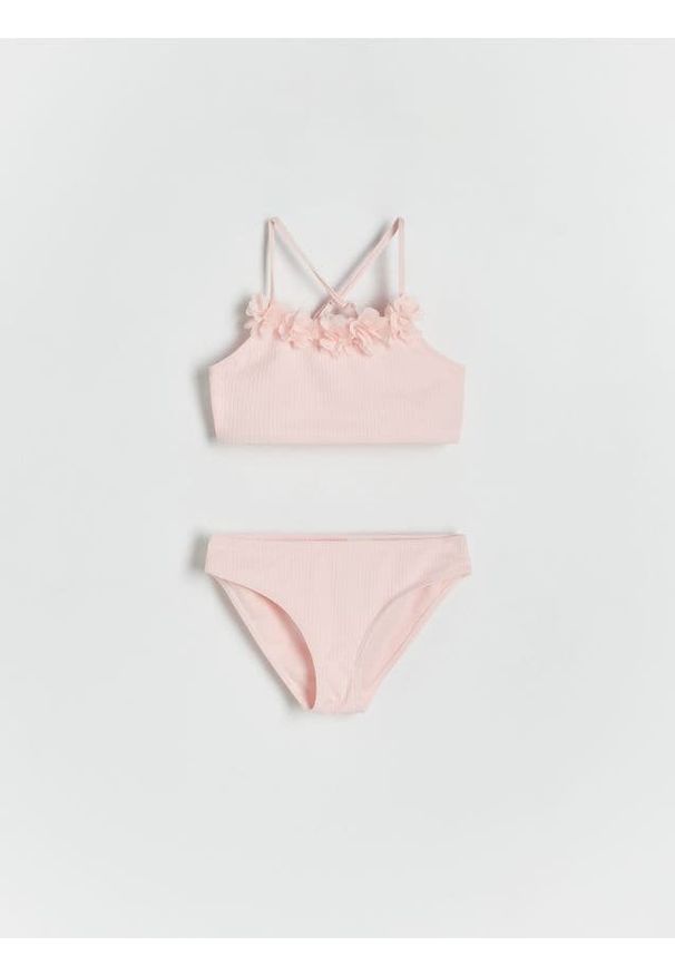 Reserved - Dwuczęściowy kostium kąpielowy - pastelowy róż. Kolor: różowy. Materiał: materiał. Wzór: gładki
