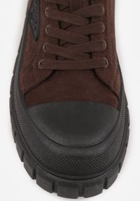 Born2be - Brązowe Sneakersy Vices na Grubej Podeszwie z Geometryczną Aplikacją Leanae. Kolor: brązowy. Materiał: jeans. Wzór: geometria, aplikacja #9