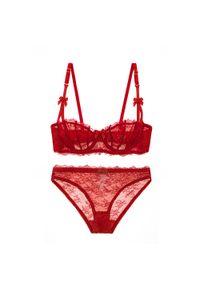 Intica - Koronkowy komplet bielizny z subtelnymi kokardkami na specjalne okazje Aristea. Kolor: czerwony. Materiał: koronka. Wzór: aplikacja #1