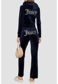 Juicy Couture - JUICY COUTURE Granatowa bluza damska welurowa Madison z cyrkoniami, Rozmiar M. Typ kołnierza: kaptur. Kolor: niebieski. Materiał: welur. Wzór: aplikacja. Styl: elegancki #4