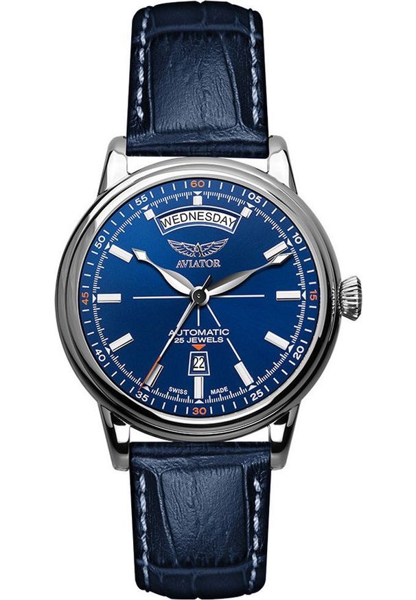 AVIATOR - Zegarek Aviator Zegarek męski Aviator V.3.20.0.145.4 niebieski. Kolor: niebieski