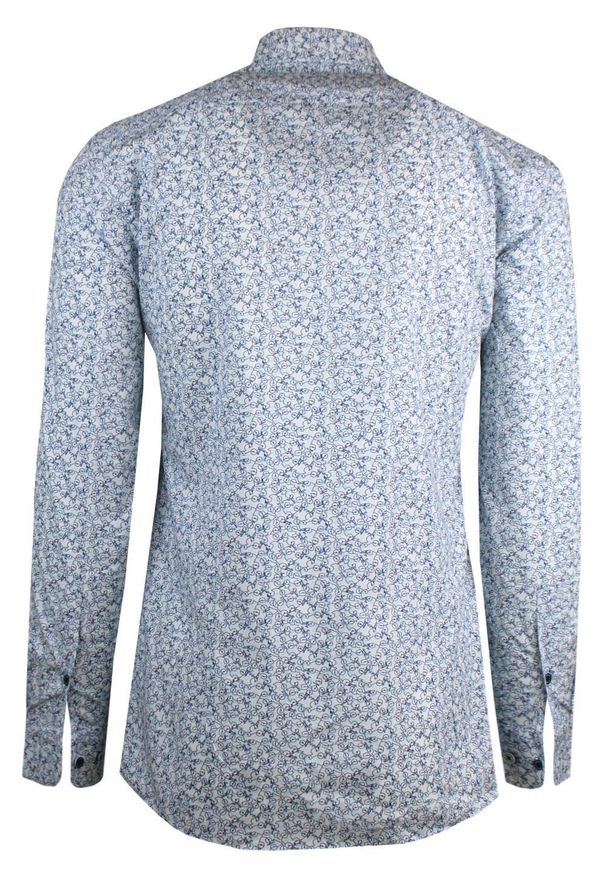 Elegancka, Męska Koszula, Taliowany Krój - Victorio - Niebieski, Regularny Wzór. Kolor: niebieski. Materiał: elastan, bawełna. Styl: elegancki
