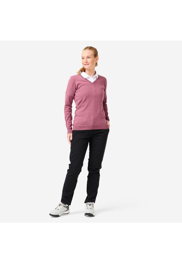 INESIS - Sweter do golfa damski Inesis MW100 dekolt w serek. Typ kołnierza: dekolt w serek, golf. Kolor: fioletowy. Materiał: bawełna, materiał. Styl: elegancki, sportowy