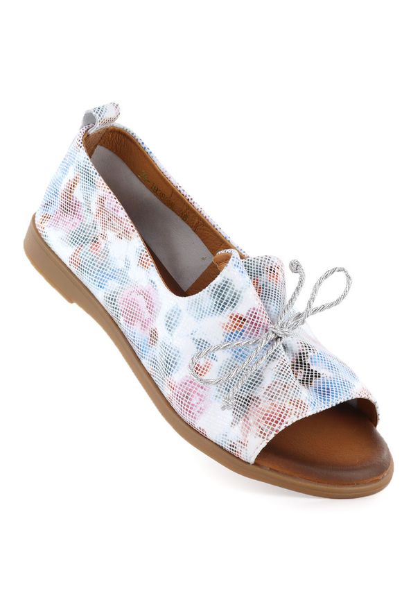 Skórzane półbuty damskie open toe multikolor Cambell 19388. Nosek buta: otwarty. Kolor: wielokolorowy. Materiał: skóra. Sezon: wiosna