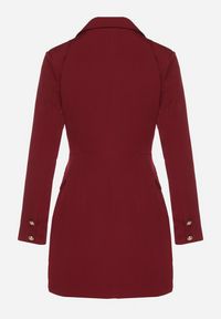 Born2be - Bordowa Taliowana Sukienka o Kroju Marynarki z Mini Trenem Besista. Kolor: czerwony. Długość rękawa: długi rękaw. Wzór: aplikacja. Styl: elegancki, klasyczny. Długość: mini #4