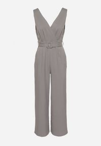 Born2be - Szary Kombinezon Taliowany z Kopertowym Dekoltem i Paskiem z Klamrą Ronivae. Okazja: na co dzień. Kolor: szary. Styl: klasyczny, casual, elegancki #4