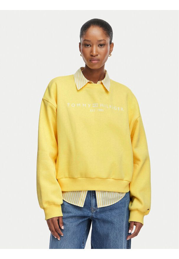 TOMMY HILFIGER - Tommy Hilfiger Bluza Ext Corp WW0WW47831 Żółty jasny Cropp Fit. Kolor: żółty. Materiał: syntetyk