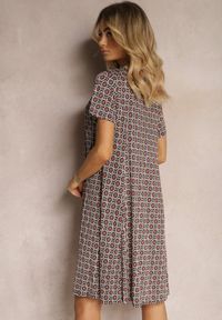 Renee - Czarno-Bordowa Rozkloszowana Sukienka w Ornamentalny Wzór z Wiskozy Oflia. Kolor: czarny. Materiał: wiskoza. Sezon: lato