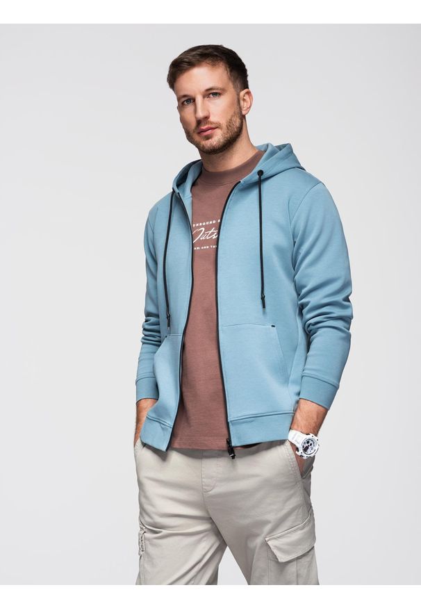 Ombre Clothing - Rozpinana dresowa bluza hoodie w stylu streetwearowym – jasnoniebieska V4 - Rozmiar: XXL. Kolor: niebieski. Materiał: dresówka
