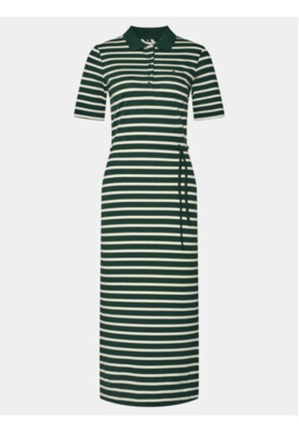 TOMMY HILFIGER - Tommy Hilfiger Sukienka codzienna Reg Breton Midi Polo Dress Ss WW0WW42030 Zielony Regular Fit. Okazja: na co dzień. Typ kołnierza: polo. Kolor: zielony. Materiał: bawełna. Typ sukienki: proste. Styl: casual. Długość: midi