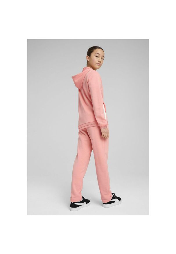 Puma - Młodzieżowy dres z kapturem i metalicznym wykończeniem PUMA Pink Fruit. Kolor: różowy. Materiał: dresówka. Styl: młodzieżowy