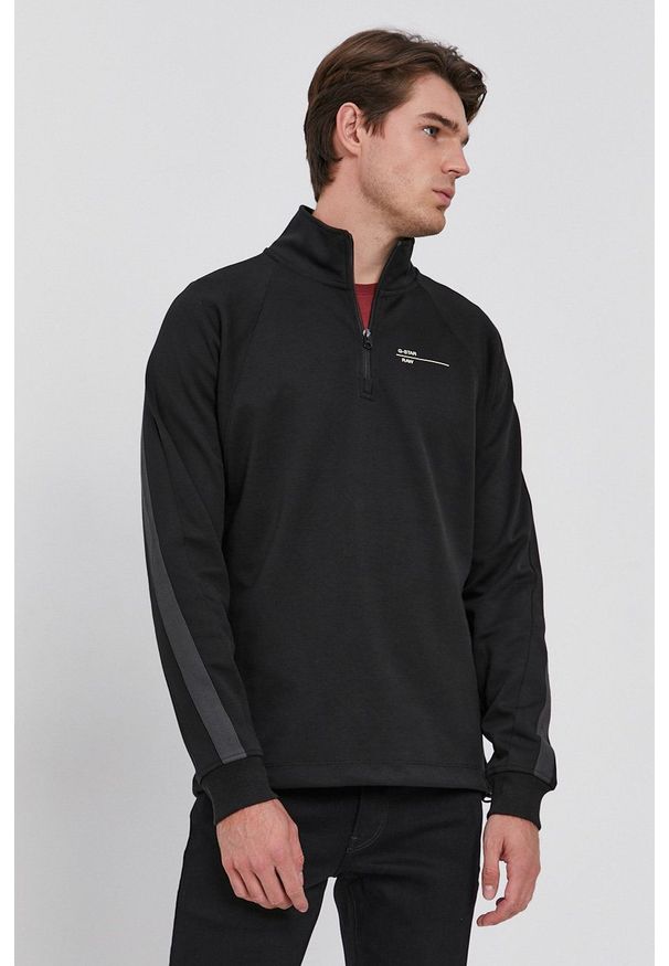 G-Star RAW - G-Star Raw Bluza męska kolor czarny gładka. Kolor: czarny. Materiał: dzianina, poliester. Długość rękawa: raglanowy rękaw. Długość: krótkie. Wzór: gładki