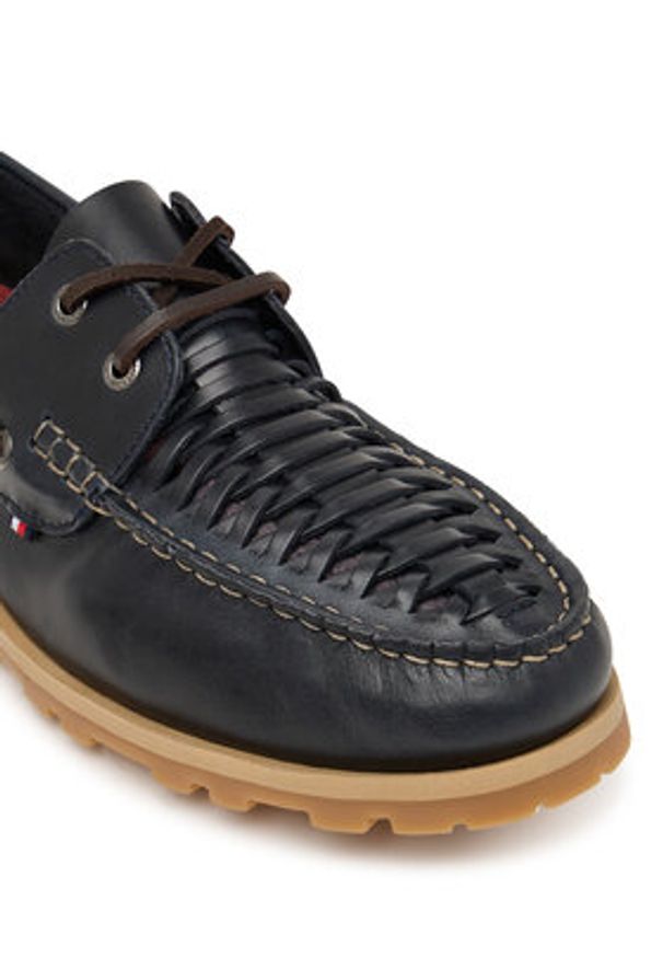 TOMMY HILFIGER - Tommy Hilfiger Półbuty Hilfiger Braided Lth Boat Shoe FM0FM05892 Granatowy. Kolor: niebieski. Materiał: skóra