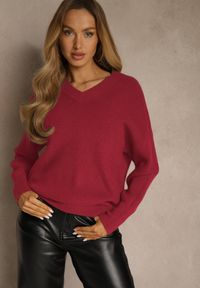 Renee - Bordowy Sweter z Dodatkiem Kaszmiru i Trójkątnym Dekoltem Silefera. Okazja: na co dzień. Kolor: czerwony. Materiał: kaszmir. Styl: casual, elegancki #1