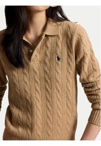 Polo Ralph Lauren Sweter 211972132002 Brązowy jasny Regular Fit. Typ kołnierza: polo. Kolor: brązowy. Materiał: wełna #2