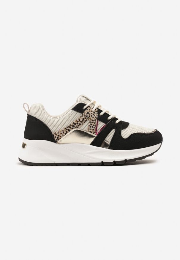Born2be - Czarno-Beżowe Sneakersy z Metalicznymi i Siateczkowymi Wstawkami Dalathe. Nosek buta: okrągły. Zapięcie: sznurówki. Kolor: czarny. Obcas: na obcasie. Wysokość obcasa: niski