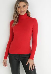 Born2be - Czerwony Klasyczny Golf z Bawełną Reilisea. Okazja: na co dzień. Typ kołnierza: golf. Kolor: czerwony. Materiał: bawełna. Styl: klasyczny #1