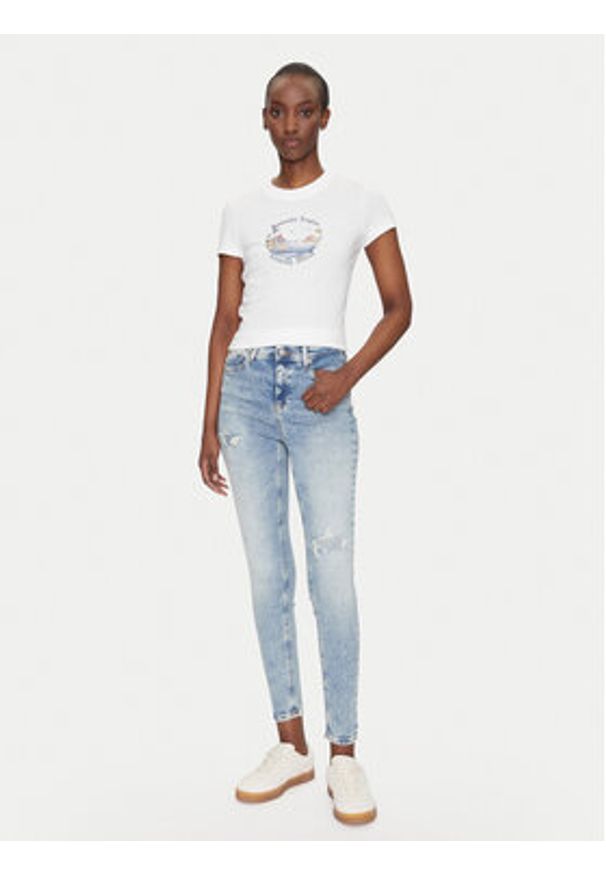 Tommy Jeans T-Shirt Romance DW0DW21342 Écru Slim Fit. Materiał: bawełna