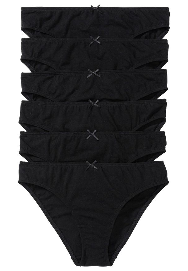 bonprix - Figi (6 par). Kolor: czarny. Materiał: skóra, materiał, koronka. Wzór: gładki, koronka