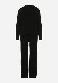 Born2be - Czarny Prążkowany Komplet Dzianinowy Szerokie Spodnie i Sweter z Półgolfem Fenitiva. Kolor: czarny. Materiał: dzianina, prążkowany #3