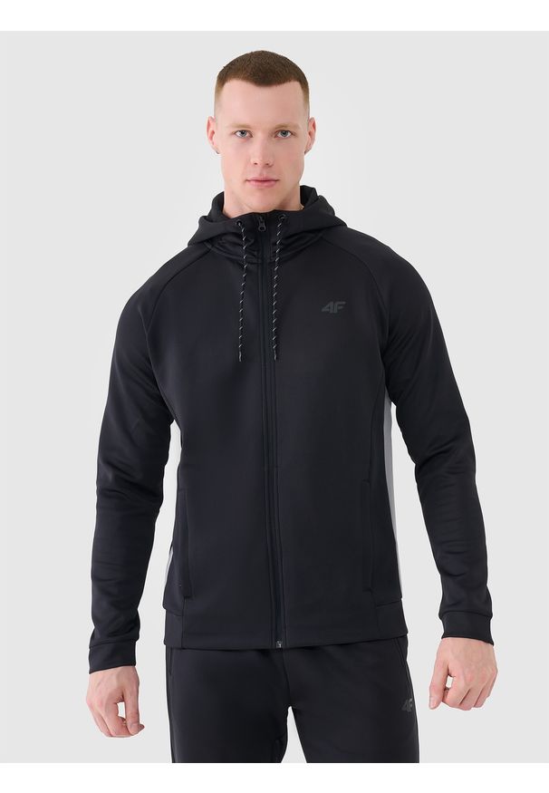 4f - 4F Bluza treningowa szybkoschnąca męska - czarna XXL. Okazja: na co dzień. Typ kołnierza: kaptur. Kolor: czarny. Materiał: elastan, materiał, włókno, dzianina, syntetyk. Długość rękawa: raglanowy rękaw. Wzór: gładki, ze splotem. Styl: casual, sportowy. Sport: fitness