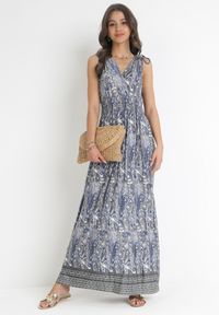 Born2be - Niebiesko-Granatowa Sukienka Maxi z Gumkami w Pasie z Wiskozy Paisley Emblyn. Kolor: niebieski. Materiał: wiskoza. Długość rękawa: bez rękawów. Wzór: paisley. Sezon: wiosna, lato. Długość: maxi #5