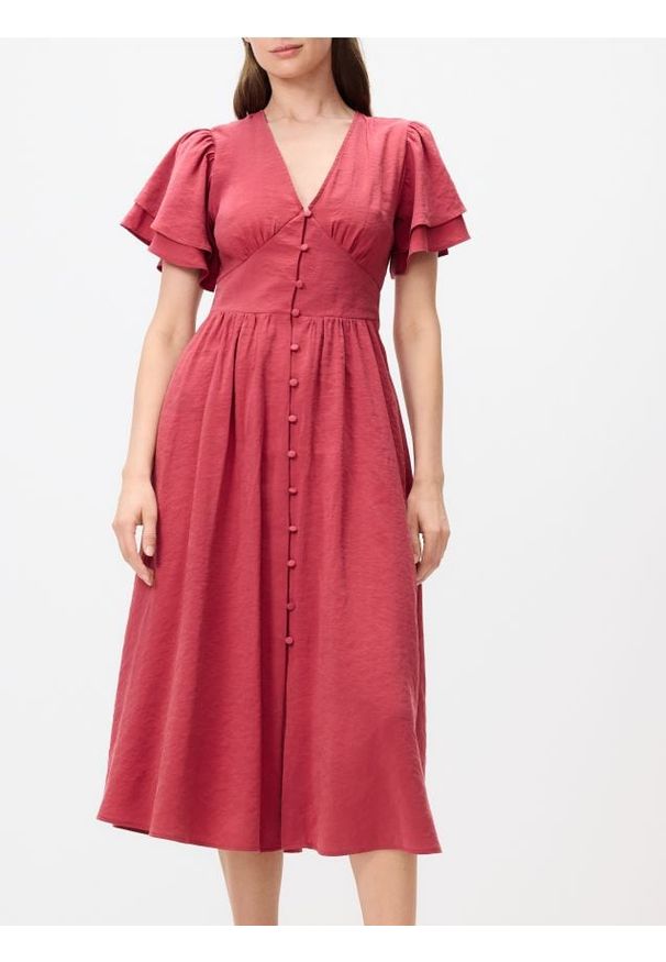 Reserved - Sukienka midi z modalem - czerwony. Kolor: czerwony. Materiał: tkanina. Długość: midi