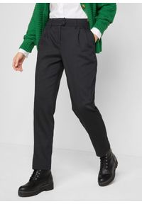 bonprix - Spodnie bawełniane z zakładkami poniżej talii. Kolor: czarny. Materiał: bawełna. Styl: elegancki #1