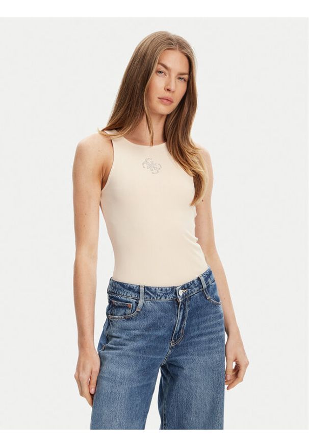 Guess Top W5GP57 KCV52 Beżowy Regular Fit. Kolor: beżowy. Materiał: syntetyk