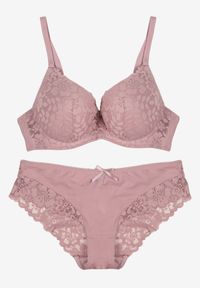 Born2be - Jasnofioletowy Komplet Biustonosz i Majtki Typu Figi Ozdobiony Koronką Ezivane. Kolor: fioletowy. Materiał: koronka. Wzór: aplikacja, koronka #3