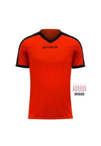 Koszulka piłkarska dla dorosłych Givova Revolution Interlock. Kolor: czarny, pomarańczowy, wielokolorowy. Materiał: poliester. Sport: piłka nożna