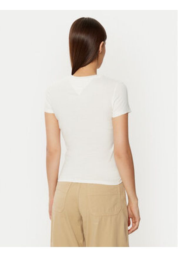 Tommy Jeans T-Shirt Linear DW0DW18398 Biały Slim Fit. Kolor: biały. Materiał: bawełna