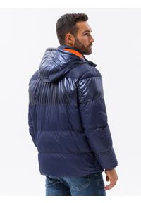 Ombre Clothing - Kurtka męska zimowa z kontrastową podszewką - ciemnoniebieska V1 - Rozmiar: L. Kolor: niebieski. Materiał: nylon, poliester, materiał. Sezon: zima #4