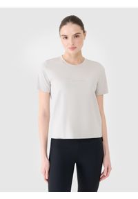 4f - 4F T-shirt regular z nadrukiem damski - szary S. Okazja: na co dzień. Kolor: szary. Materiał: bawełna, dzianina, jersey. Wzór: nadruk. Styl: sportowy, casual, klasyczny