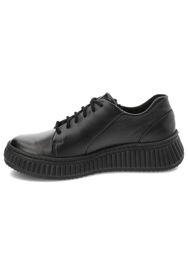 Czarne Sneakersy Wasak Skórzane Obuwie Damskie Na Stopy Wrażliwe. Okazja: na co dzień. Zapięcie: sznurówki. Kolor: czarny. Materiał: skóra. Wzór: grochy. Styl: elegancki, casual