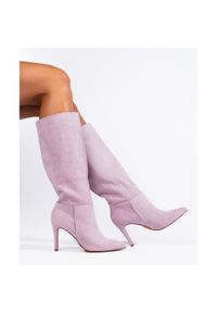 SHELOVET - Liliowe zamszowe kozaki na szpilce Shelovet fioletowe. Kolor: fioletowy. Materiał: zamsz. Obcas: na szpilce #4